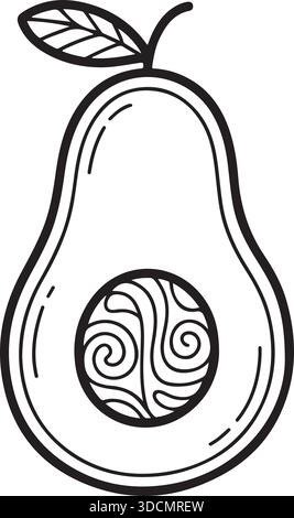 Avocado Half Line Art Icon with Decorative Seed Healthy Organic Food Design Stock Vector