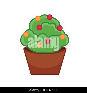 illustration of a small tree in a pot with yellow and red fruit as a display Stock Vector