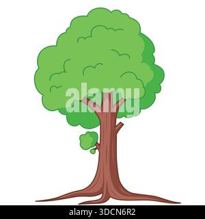 illustration of a large, lush tree with green leaves, large roots that are long and sturdy Stock Vector