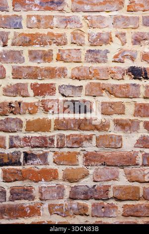 Brick wall texture with copy space. Natural old brick wall texture with visible mortar and warm tones. Rustic background with copy space, ideal for de Stock Photo