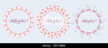 Valentine s Day sweet wreath frames set Stock Vector