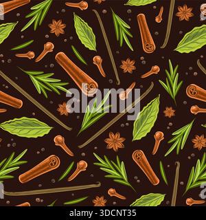 Vector Spices Seamless Pattern, decorative background with illustration of natural spice and dry seasoning for bed linen or interior decor, square cov Stock Vector