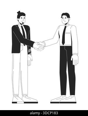 Two business men shaking hands in agreement 2D line characters Stock Vector