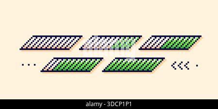Pixel art game scale. Green loading bars. Stock Vector