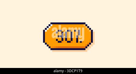 Pixel art user interface orange speech bubble 30 percent. Stock Vector