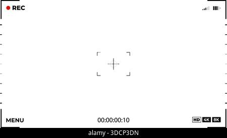Video camera viewfinder. Png camera frame. Cinematic production overlay blank electronic display camcorder. Video filming screen vector template. Stock Vector