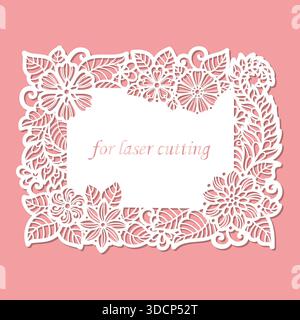 Wedding invitation with a floral pattern. Laser-cut template for paper, wood, and metal. Suitable for designing wedding invitations, greetings, menus, Stock Vector