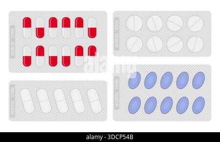 Pharmaceutical blister packs set isolated on white Stock Vector