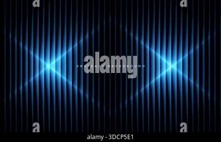 Black and blue abstract modern 3D ribbed background with neon lines. Vector illustration Stock Vector