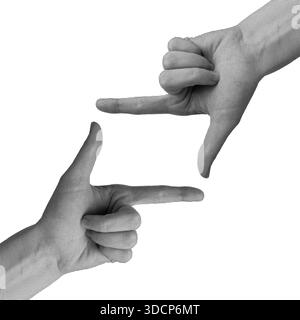 Halftone human hands making frame gesture isolated on white background. Vector illustration Stock Vector
