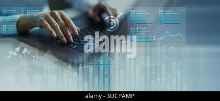 Business Data Analytics and KPI Performance Tracking Dashboard on Digital Tablet Interface. Stock Photo