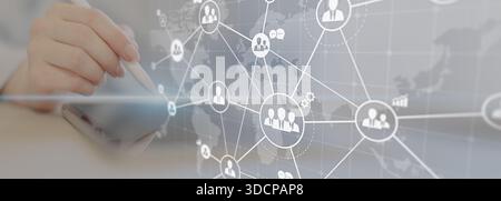 Global Business Networking and Communication Visualized on a Futuristic Digital Interface. Stock Photo