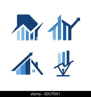 A set of modern business and real estate icons in blue shades, conveying growth, success, and prosperity. Stock Vector
