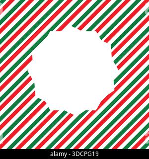 Christmas Card Template with Candy Cane Style Background, Red and Green Striped Festive Design Stock Vector