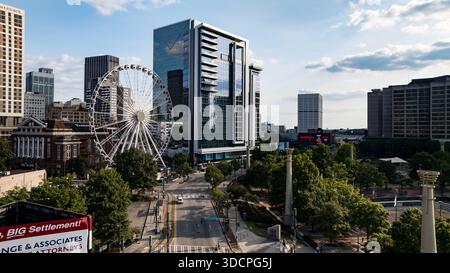 Aerial views of Atlanta showcase a vibrant cityscape with sleek ...