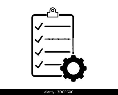 Clipboard with gear icon showing a technical support checklist, isolated on white background. Clean vector illustration representing management, busin Stock Vector