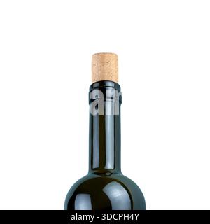 Wine bottle closeup with cork isolated on white background Stock Photo
