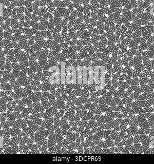 Mosaic triangle shapes background. Small shape size. Multiple repeated inner triangles. Black and white style. Repeatable pattern. Stock Vector