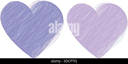 Scribbled Pencil Drawn Hearts in trendy soft lavender and purple Minimal Flat Design Thematic Decor. Isolated Vector illustration Love Thematic Cards Social media post Banner, leaflets, Festive design Stock Vector