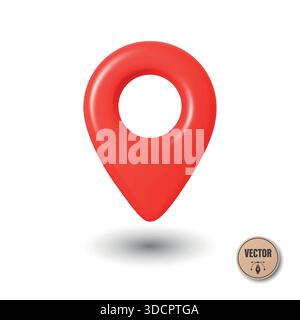 Vector 3d Realistic Red Map Pin Icon. Location Marker with Hole. Map Pin Symbol, Map Pin Badge for GPS, Navigation, Address, Place Pointer Stock Vector