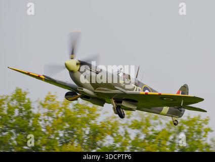 A  MkIX Spitfire taking off  at the Goodwood Revival 2025 Stock Photo
