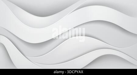 Smooth, flowing white waves on a light gray background, creating a sense of movement and fluidity. Stock Vector