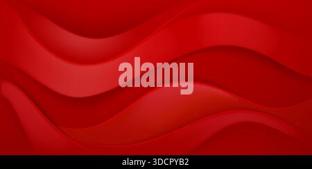Smooth, flowing red waves on a vibrant red background, creating a dynamic and abstract visual effect. Stock Vector