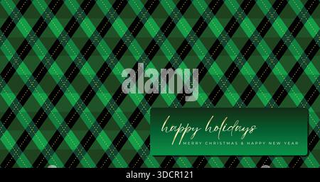 Argyle vector diagonal pattern. Dark green with thin slim golden dotted line. Xmas pattern stock illustration Stock Vector