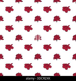 Jasmine floral vector seamless pattern on white background. hand drawn red rose stylized flower, blossom, petals. seamless red flowers Stock Vector