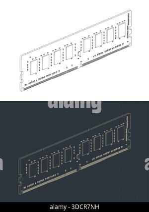 RAM module isometric drawings stylized vector illustrations Stock Vector