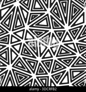 Minimalistic triangles background. Large shape size. Multiple repeated inner triangles. Black and white style. Repeatable pattern. Stock Vector