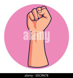 Clenched hands ready to punch. heavyweight boxer, strong punch, overflowing emotions, hitting hard, gripping, pink and white background Stock Vector