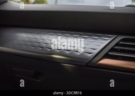 Close-up of a modern, structured dashboard in a vehicle with elegant design elements, Cupra electric car, e-car sharing, Calw, Germany Stock Photo