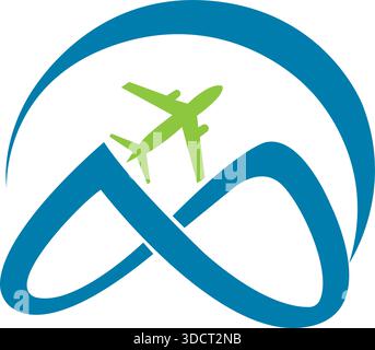 Airplane Travel Infinity Logo Design Flight Journey Vector Template Stock Vector