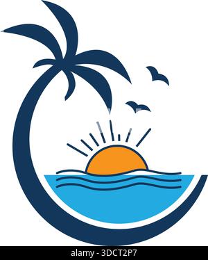 Palm Beach Travel Logo Design Holiday Resort Template Vector Stock Vector