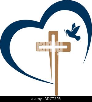 Love Heart Cross Faith Icon Vector Modern Logo Design Template Stock Vector