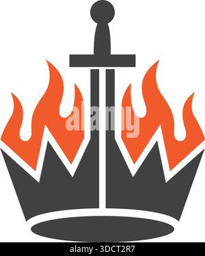 Sword Fire Crown Logo Design Royal Power Vector Template Icon Stock Vector