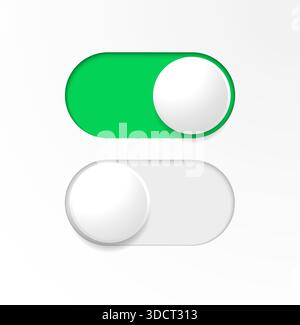 Vector illustration of On and Off toggle switch buttons in material design style, ideal for mobile and web interfaces, app settings, and user Stock Vector