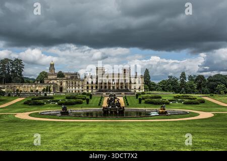 Ruins of Witley Court palatial mansion and the Perseus and Andromeda fountain in Worcestershire, England. Stock Photo