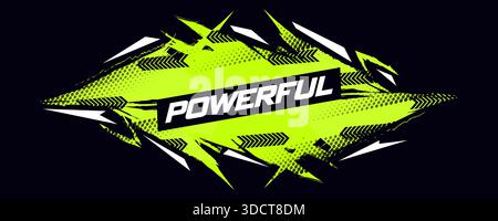 Abstract Sports Background with Lime Green Brush Strokes and White Sharp Shapes with Halftone Effect on Black Background Stock Vector