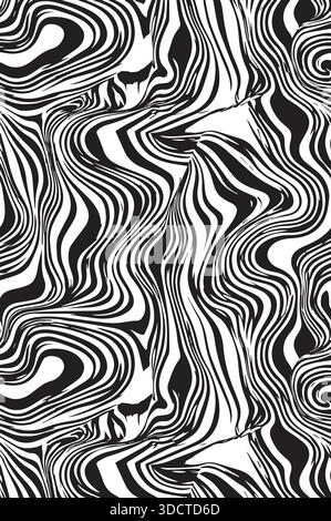 Seamless abstract black and white wavy line optical illusion pattern Stock Vector
