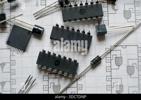 Mastering logic diagrams and Integrated Circuits (IC). Semiconductors in digital logic. Stock Photo