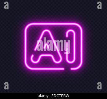 Pink neon AI sign in modern vector style, perfect for technology projects and digital innovation visuals. Bright glow highlights futuristic themes Stock Vector