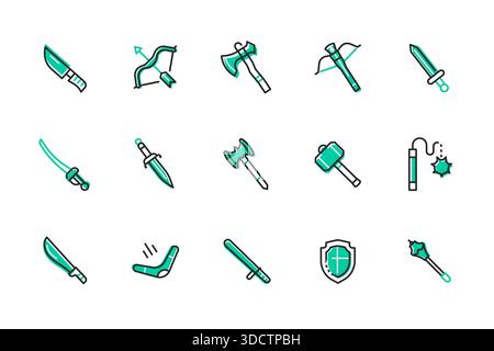 Cold steel arms - set of line design style icons Stock Vector