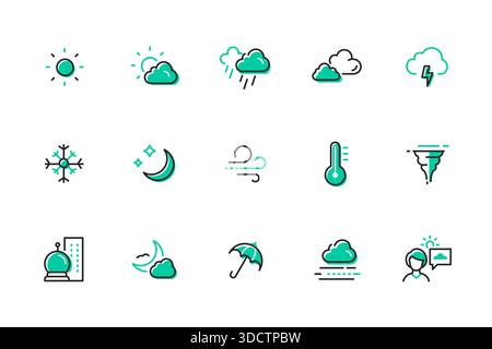 Weather forecast - set of line design style icons Stock Vector