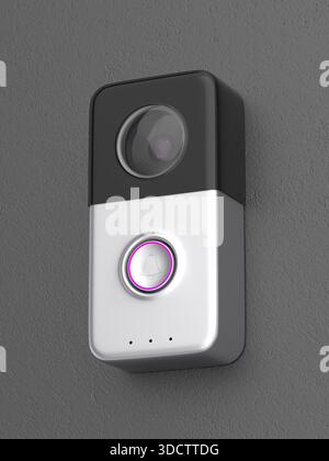 Smart video doorbell on dark grey wall Stock Photo