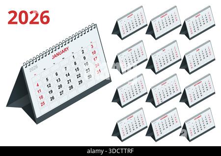Calendar planner for 2026. 2026 calendar design, set of 12 months. Elegant yearly planner layout for business, corporate documents, reports and modern Stock Vector