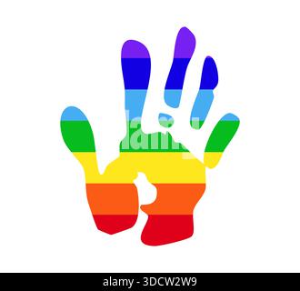 Colorful handprint rainbow colors, child hand with fingers, hand print silhouette. Stamp, imprint. Grunge hand print. Vector illustration Stock Vector