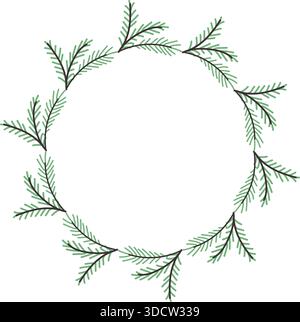 Round frame with fir branches. Colorful wreath with evergreens. Stock Vector