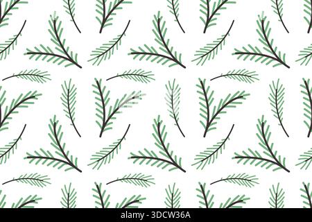 Festive seamless pattern with fir branches. Evergreens in flat style. Stock Vector